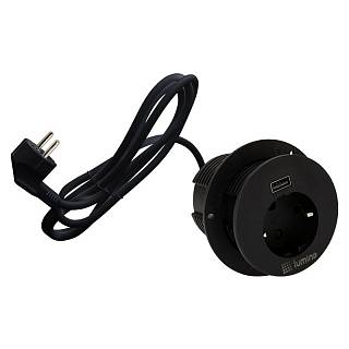 Встроенный розеточный блок Lumine GLOW 1xрозетка,  1xUSB A 12W,  черный