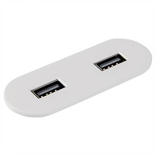 VersaPICK USB-розетка овальна,  2 USB порта (5В / 9В,  3А / 2A),  110-220В,  IP20,  ZAMAK,  білий мат RAL9