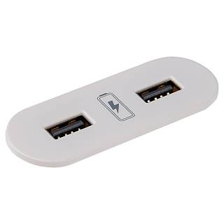 VersaPICK USB-розетка овальная,  2 USB порта (5В,  2, 1А),  110-220В,  IP20,  полимер,  белый мат