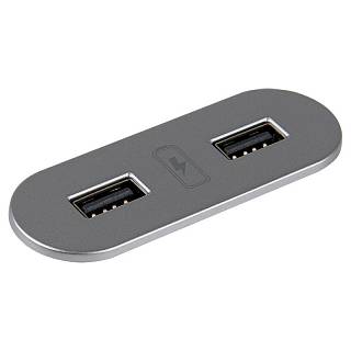 VersaPICK USB-розетка овальная,  2 USB порта (5В,  2, 1А),  110-220В,  IP20,  полимер,  серебро
